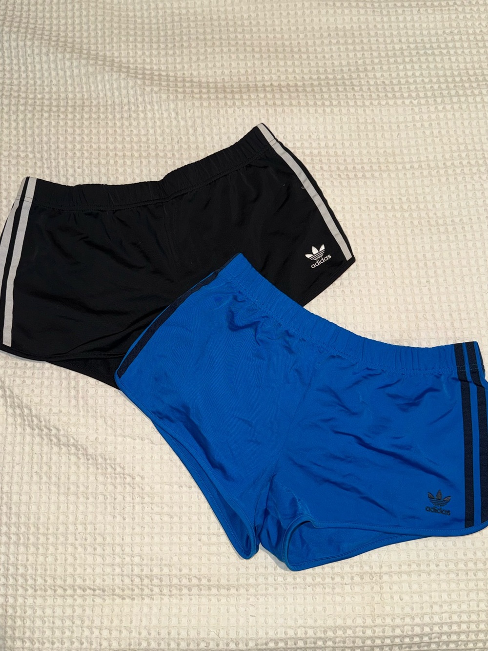 2/$15 - adidas Twin-Stripe Athletic Shorts in Black and Bright Blue